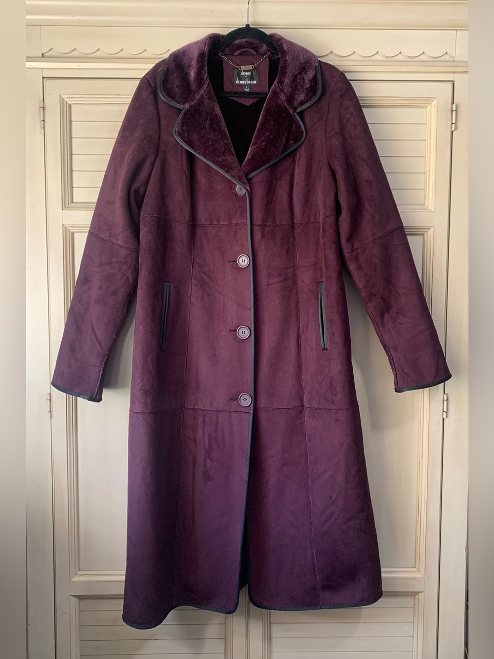Vintage Dennis Basso Plum Faux Fur Suede Jacket Long Penny Lane Coat Large
